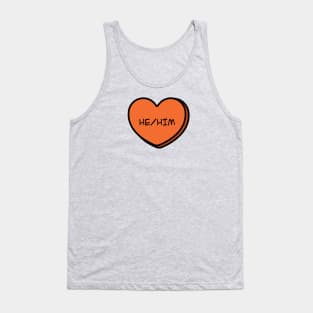 Pronoun He/Him Conversation Heart in Orange Tank Top